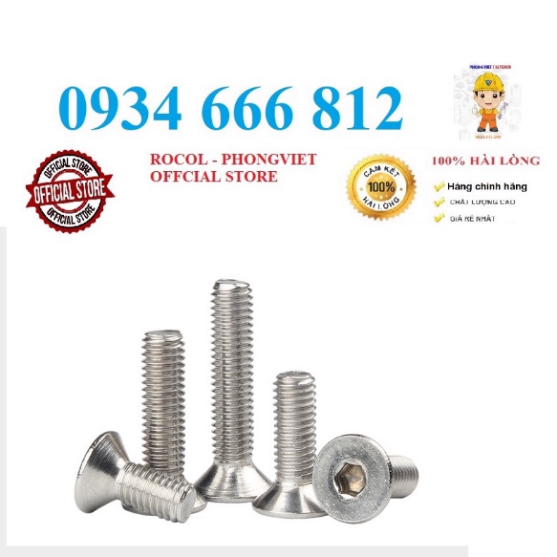 Set 50 cái và 10 cái M5 bulong lục giác chìm đầu bằng inox304 M5