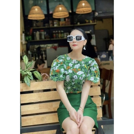 vải thô cotton hoa tuy lip to xanh lá