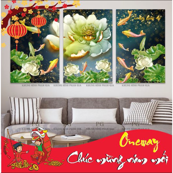 💥VIDEO THẬT+HÌNH THẬT💥 TRANH TREO TƯỜNG HOA SEN VÀ CÁ CHÉP in UV trên nhựa FOMEX CAO CẤP