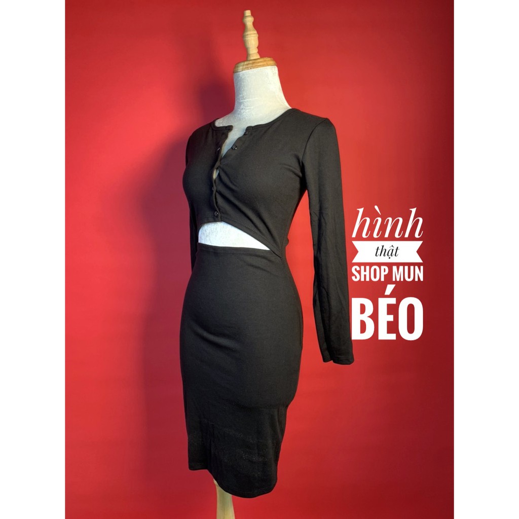 [MẪU MỚI] Đầm Body Tay Dài Khoét Eo Cúc Ngực Cài Thích Hợp Mặc Đi Tiệc Đi Làm Đi Chơi | BigBuy360 - bigbuy360.vn