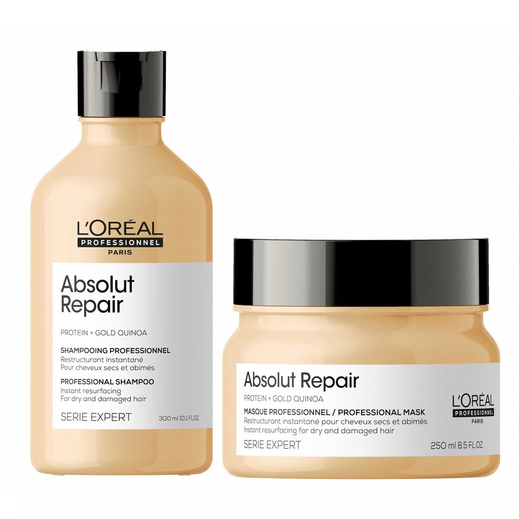 Dầu hấp nhũ vàng phục hồi tóc hư tổn L'Oreal Professionnel Serie Expert Absolut Repair Protein + Gold Quinoa 500ml