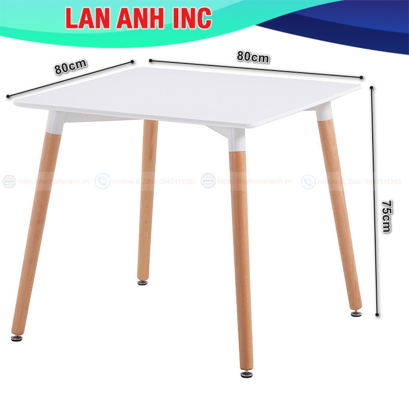 Bàn ăn cafe gỗ vuông hiện đại nhập khẩu giá rẻ Eames LAB07