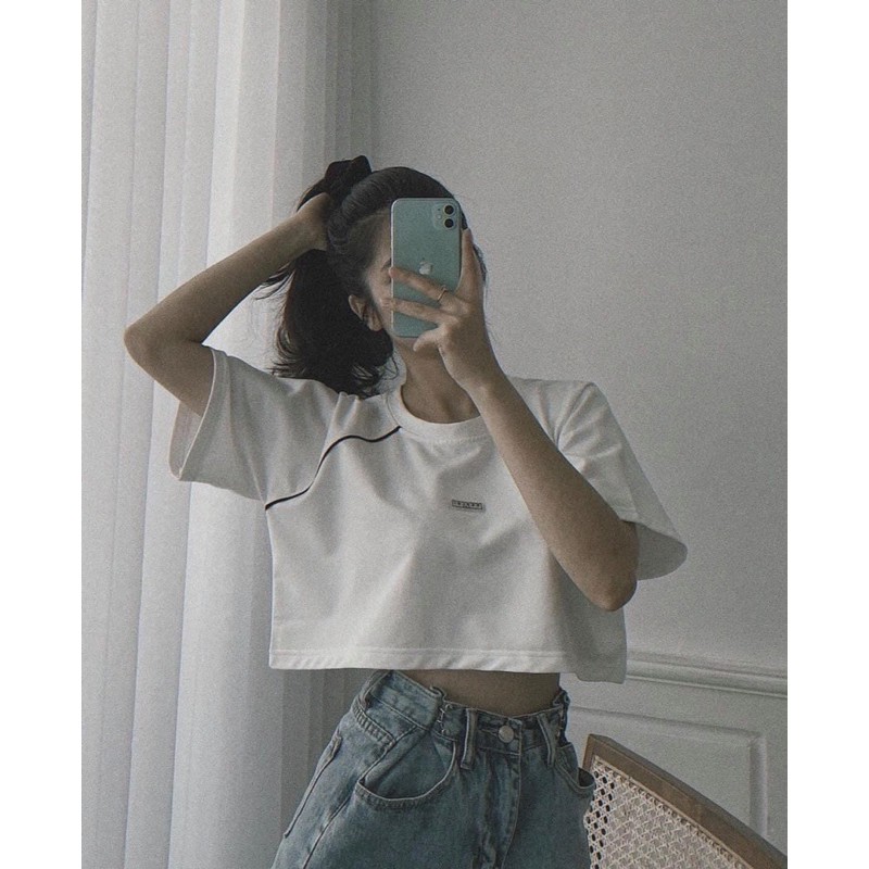 [FREE SHIP] Áo Thun Nữ Croptop, Áo Tay Lỡ Cotton Thêu Chữ Hàn