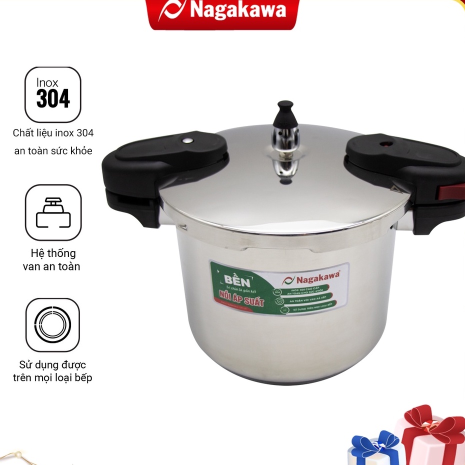 [Mã ELHADEV giảm 4% đơn 300K] Nồi áp suất inox cao cấp Nagakawa NAG1452 (5L) - Dùng trên mọi loại bếp
