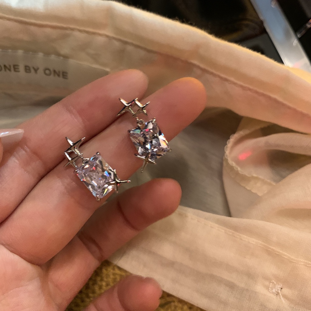 Khuyên Tai Hình Vuông Đính Đá Phong Cách hip hop Thời Trang Chất Lượng Cao