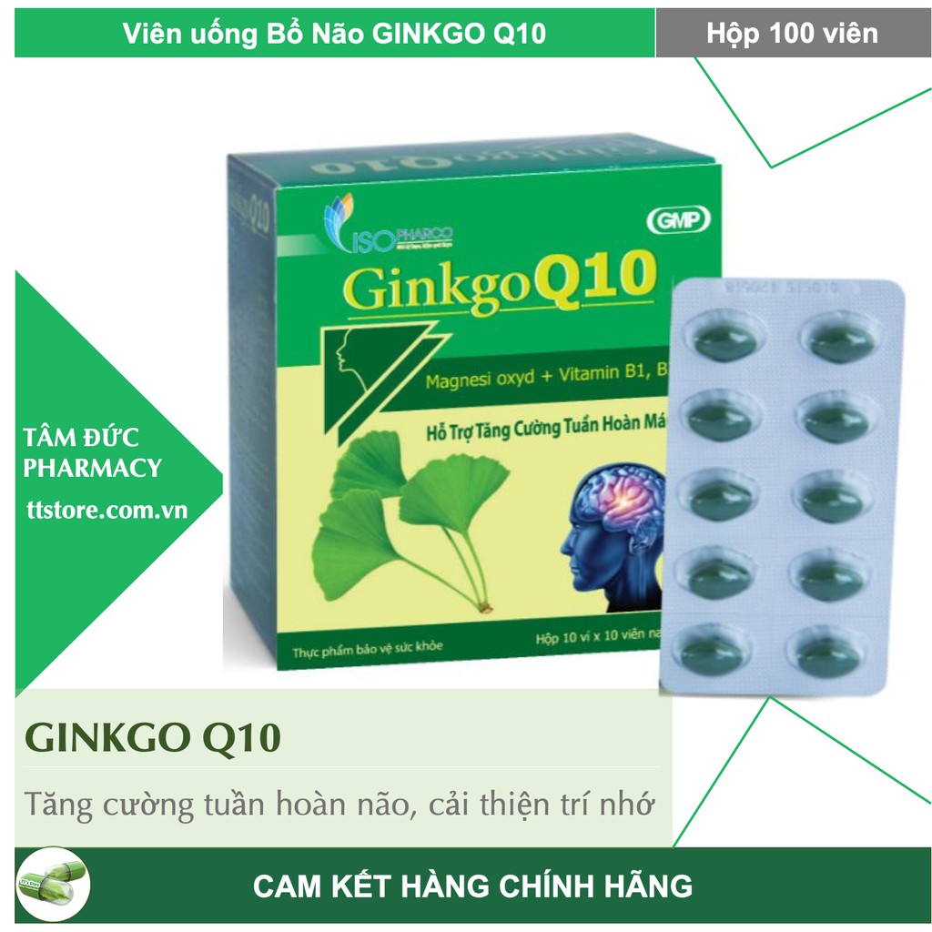 GINKGO Q10 [Hộp 100 viên] - Viên uống tăng cường trí nhớ, cải thiện mất ngủ [ginko q10 / ginkgo biloba]