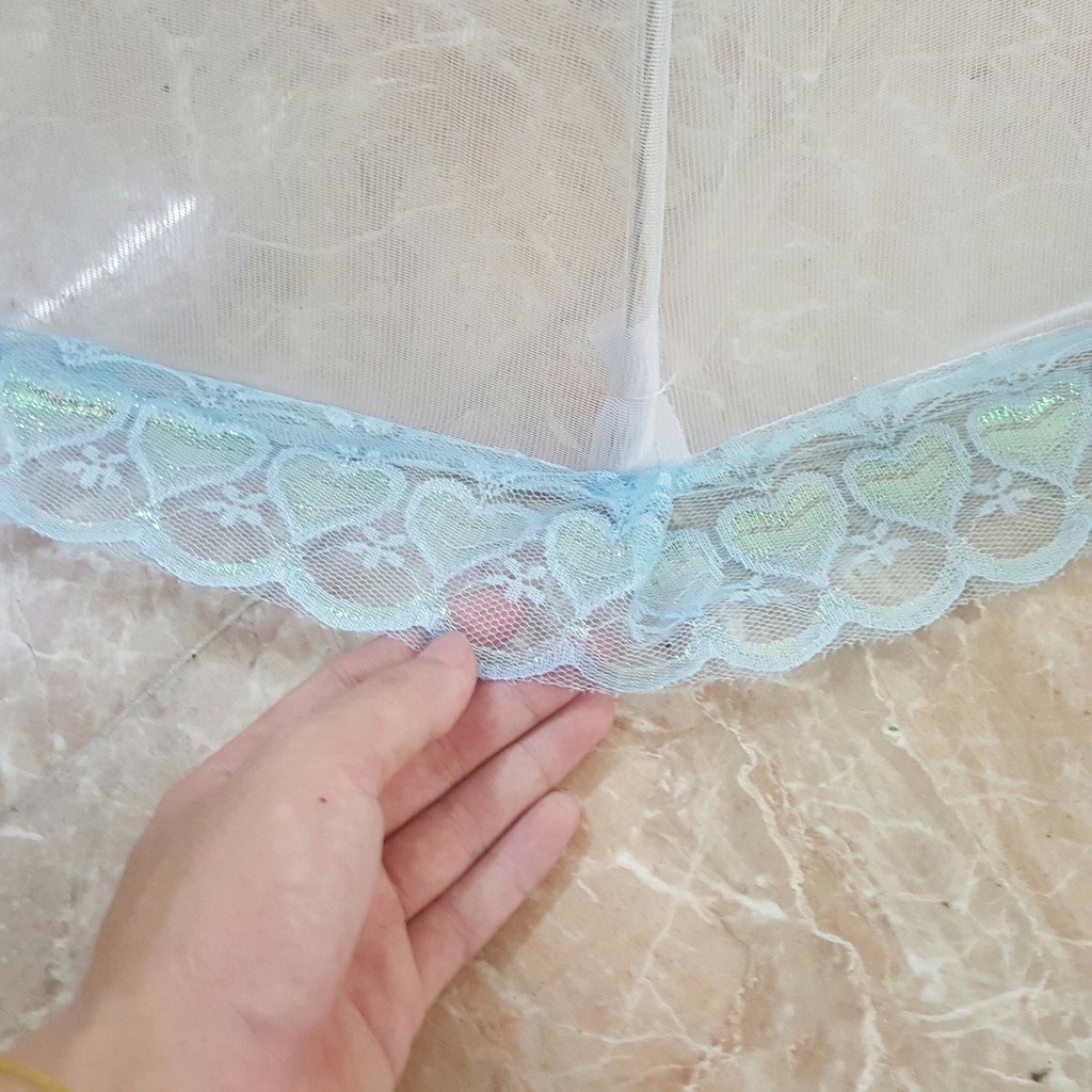 Màn chụp chống muỗi gấp gọn có chân có viền ren cho bé ( 108x75cm)