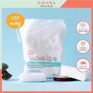 Bông tẩy trang Monkids chính hãng bông cotton túi 100 miếng 3 lớp làm sạch lớp trang điểm mềm mịn DLD03