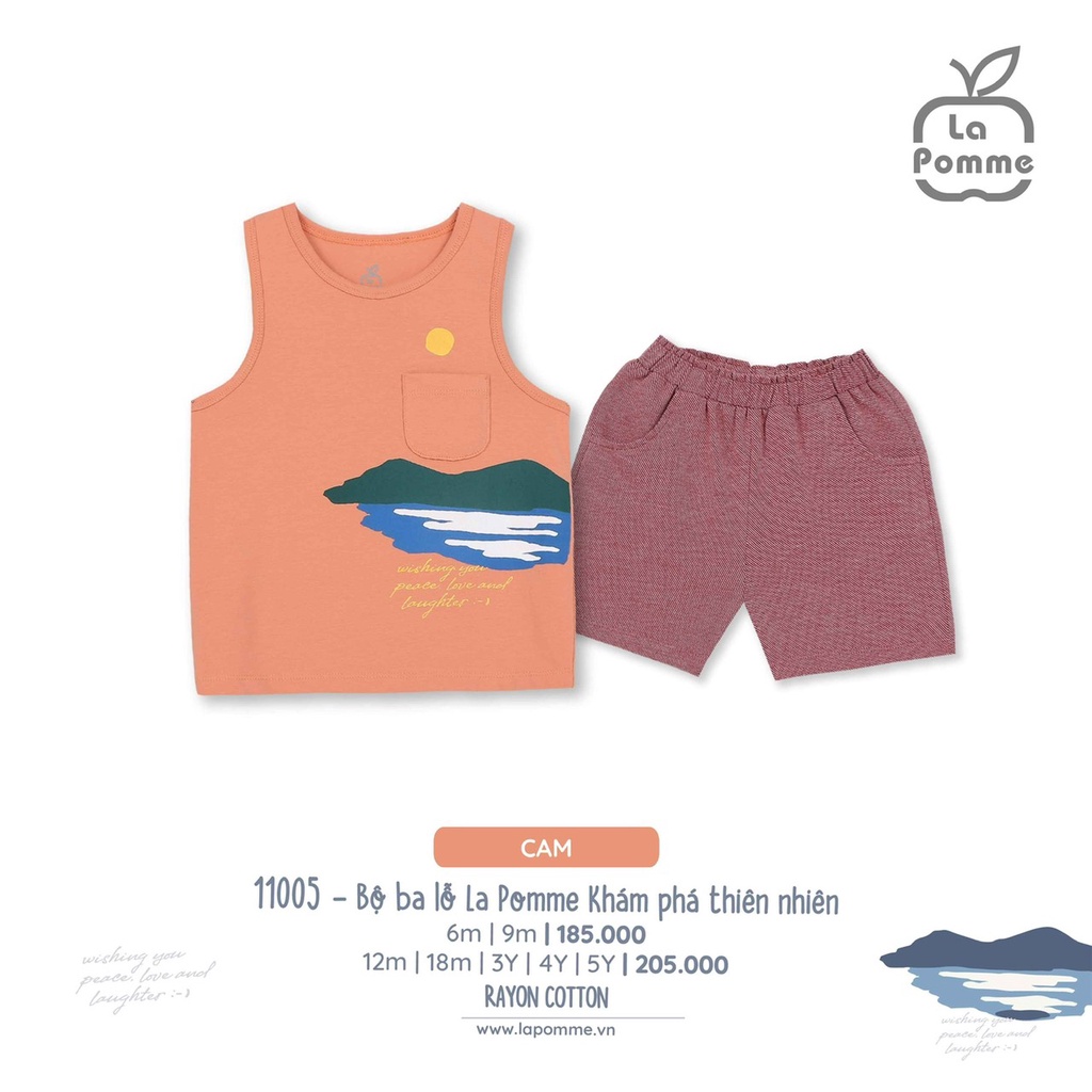 Bộ ba lỗ La Pomme chất vải Cotton cao cấp thoáng mát thấm hút tốt khám phá thiên nhiên cho bé trai bé gái 11005