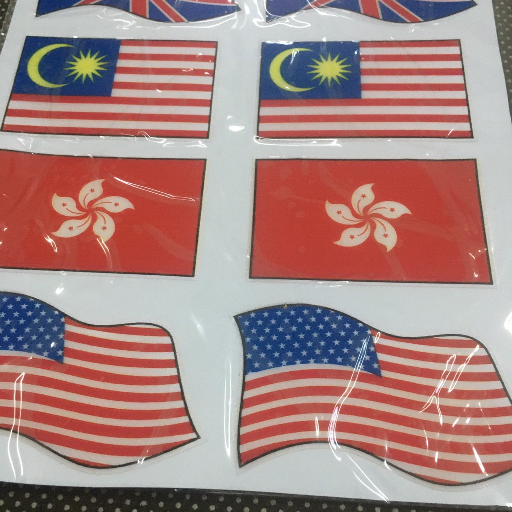 (GIẤC MƠ MỸ) BỘ TEM TRANG TRÍ XE MÁY HÌNH LÁ CỜ CÁC NƯỚC MỸ, HỒNG KÔNG, VIỆT NAM, KEO DÁN CHẮC CHẮN, TRANG TRÍ XE