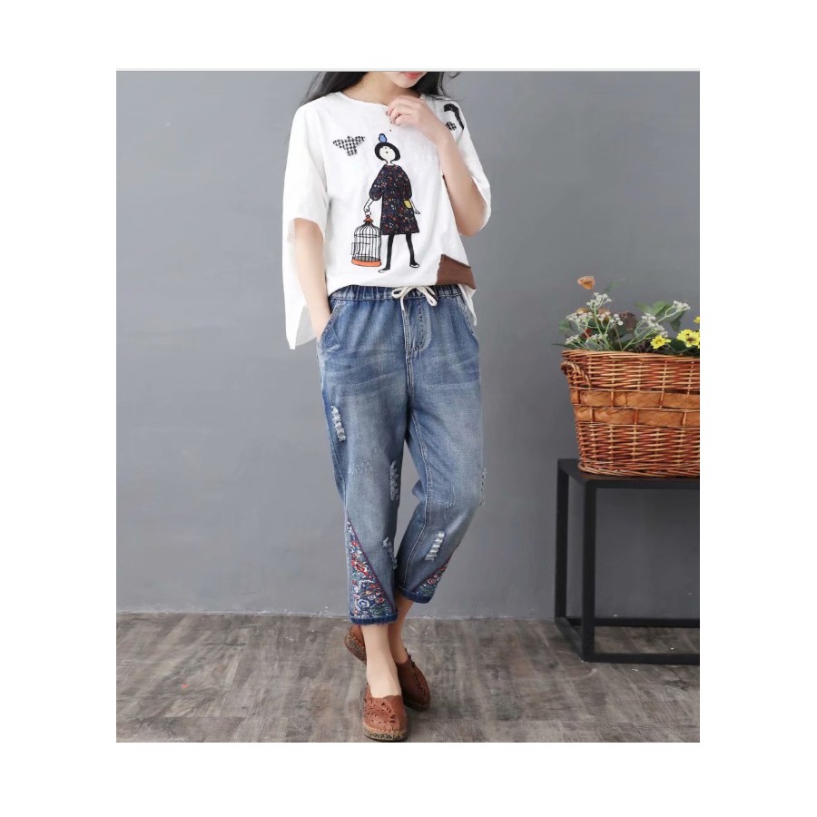 Quần bò dáng baggy thêu hoa hàng cao cấp QB03 bao đẹp