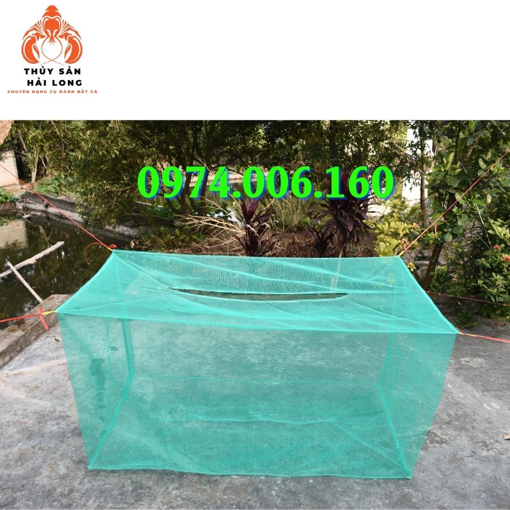Tráng - vèo lưới nuôi cá, ếch, lươn... có nắp đậy chống nhảy sợi cước xanh ô mắt 3.5ly không xô dạt mắt lưới