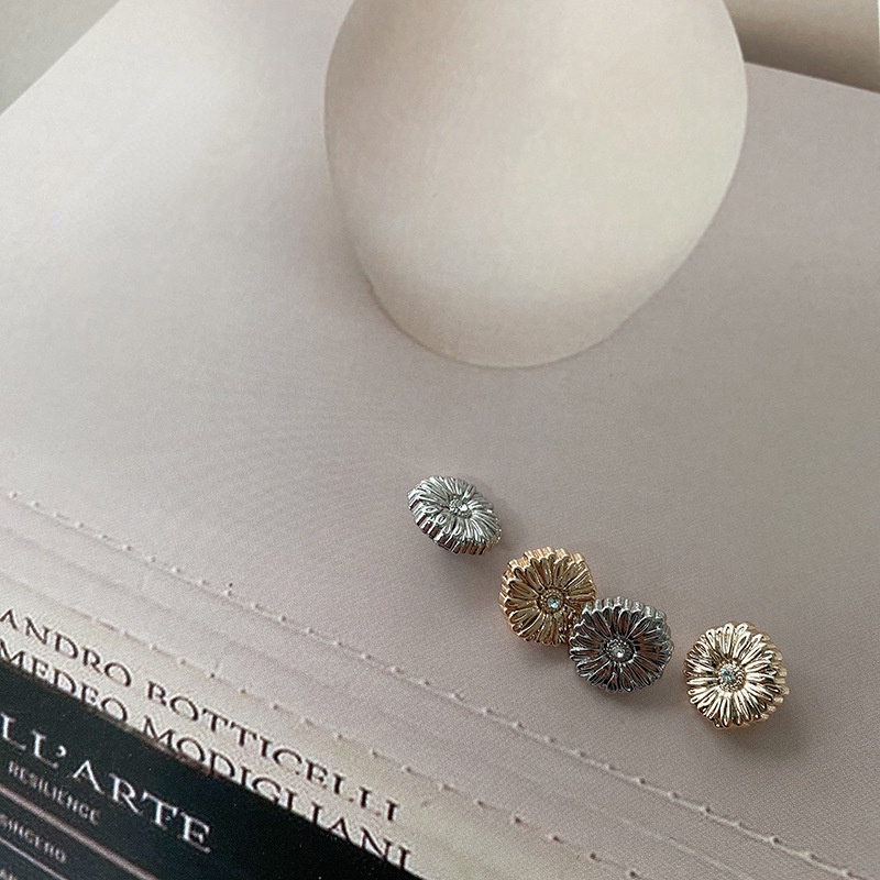 10 Khuy Măng Sét Kim Loại Hình Hoa Cúc Đính Hạt Giả Kim Cương