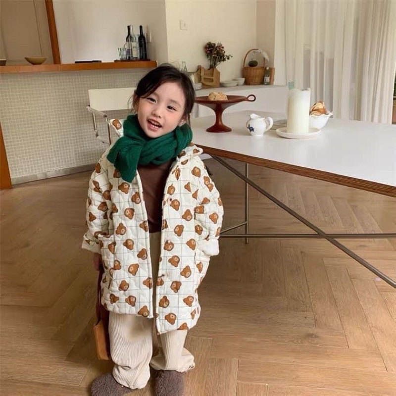 vải xô muslin cao cấp 2 lớp con gấu nâu kẻ nền be siêu sang