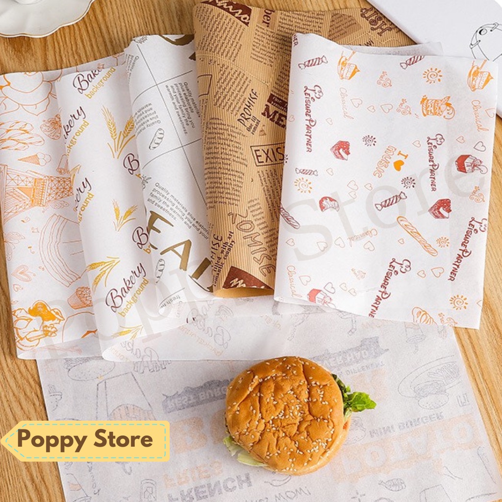 SET 10 GIẤY KHÔNG THẤM DẦU - POPPY STORE - LÓT BÁNH, GÓI SANDWICH , HAMBERGER