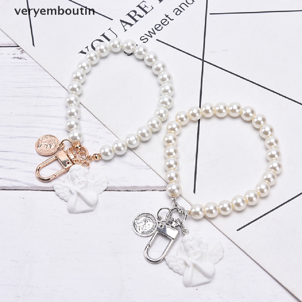 Móc Khóa Thiên Thần Đính Ngọc Trai Giả Phong Cách Vintage Giá Đỡ