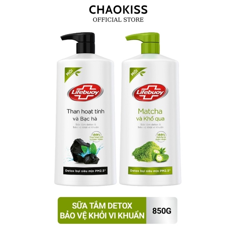 Sữa tắm Lifebuoy Detox Matcha và Than hoạt tính bạc hà bảo vệ khỏi vi khuẩn chai 850gr