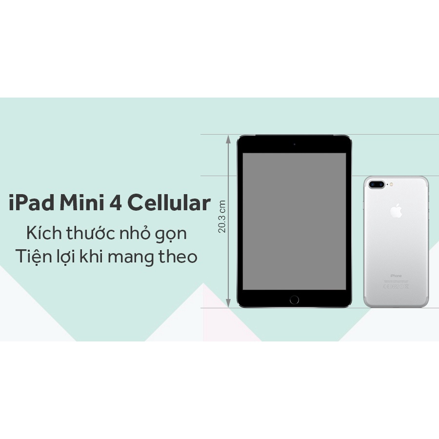 Máy tính bảng Apple iPad Mini 4 bản Quốc Tế CPU A8 1.5 Ghz RAM 2G màn hìnhLED backlit LCD 7.9 MRCAU