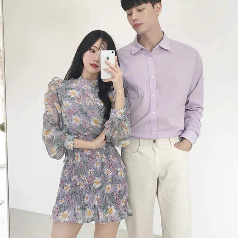 Pass váy hoa tím pastel nhún phần hông size S Taobao