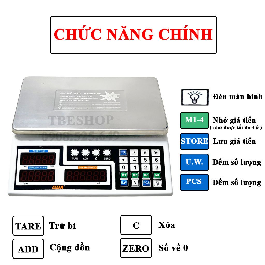 Cân Điện Tử Tính Tiền 30kg QUA 810 Chính Hãng Chính Xác Cao ( Bảo Hành 1 Năm )