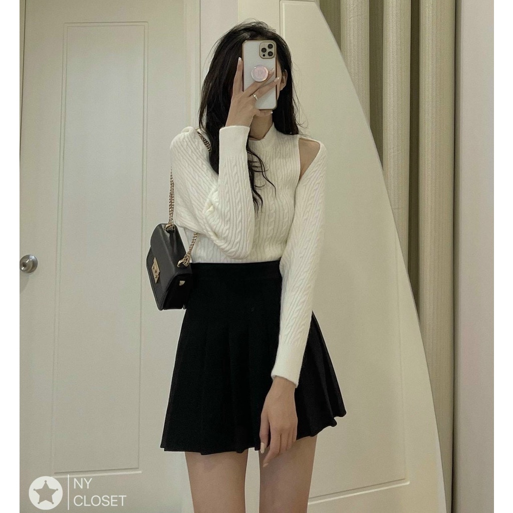 Sét len nữ quảng châu, áo len ba lổ kèm áo khoác cadigan chất len vặn thừng dày dặn dễ mặc dễ mix đồ hàng quảng châu xịn