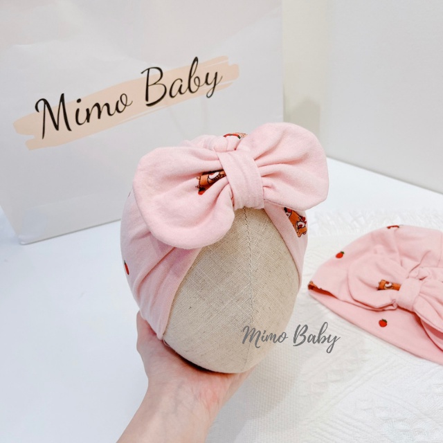 Mũ nón turban màu hồng hình gấu dâu dễ thương cho bé gái MTB87 Mimo Baby