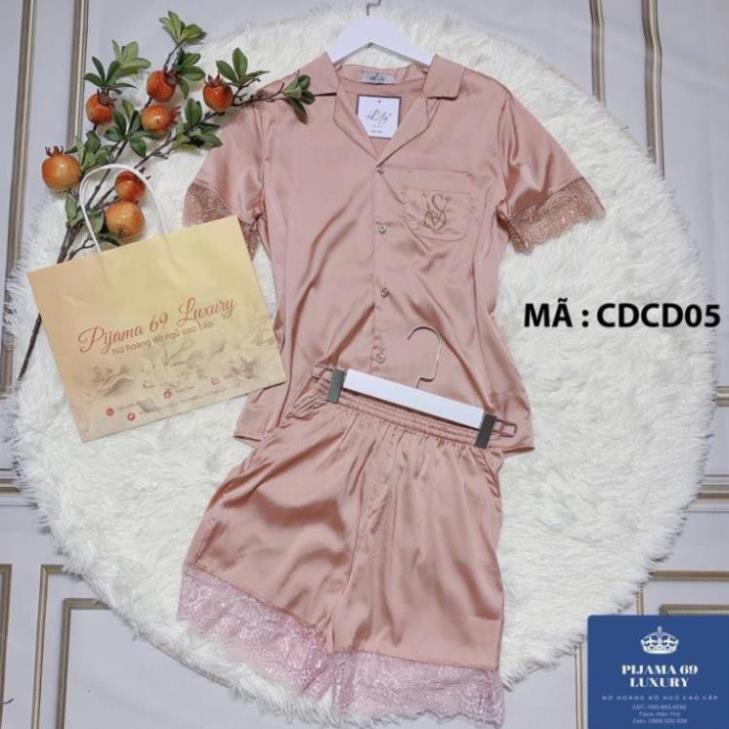 🔥RẺ VÔ ĐỊCH🔥 Pijama lụa ngắn tay cao cấp, đồ bộ mặc nhà nữ thiết kế chất latin loại 1 cộc đùi ren đính đá sang trọng