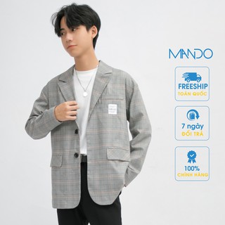 Áo Blazer Nam Áo Vest 1 Lớp MANDO Dài Tay Chất Vải Tuytsi Cao Cấp Họa Tiết Caro Xám Basic Thời Trang Hàn Quốc AVN016