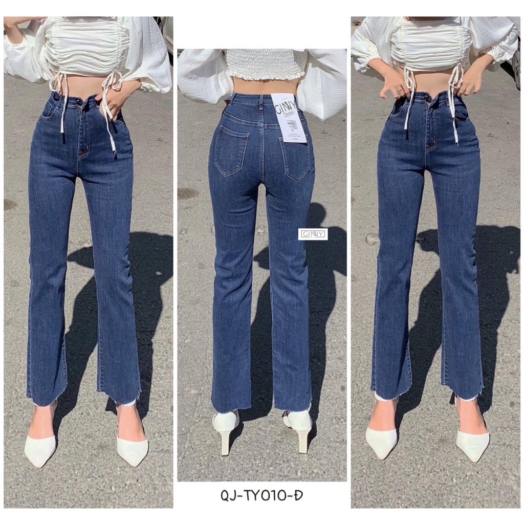 Quần Jeans co giãn ống đứng trơn TY-010 | Hack Dáng | Lưng cao, Cạp Cao | Che Khuyết Điểm | Đơn giản