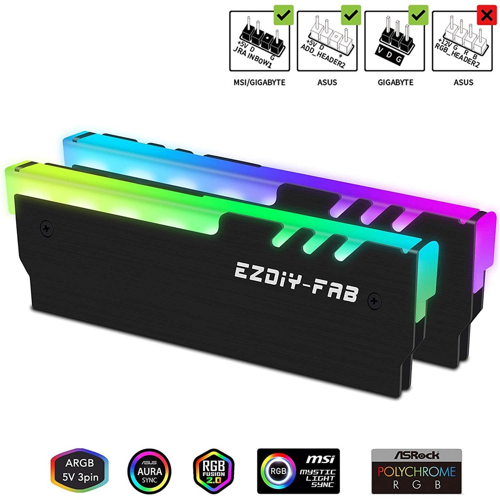 Set 2 Bộ Tản Nhiệt Ram 5v Rgb Ddr3 Ddr4 - Màu Đen