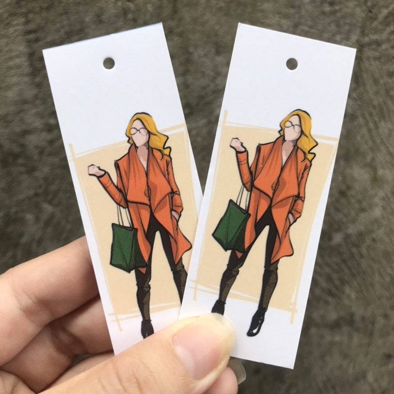 Mác quần áo, Tag Nhãn quần áo, THIẾT KẾ IN ẤN cho shop quần áo, bìa cứng, cán màng k thấm nước set 100 mác- size 9x3.6cm