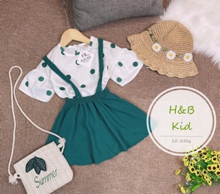 Set váy yếm chấm bi