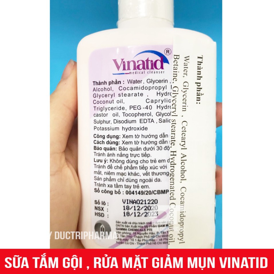 VINATID Sữa rửa mặt, tắm, gội giảm mụn 150ml nk033