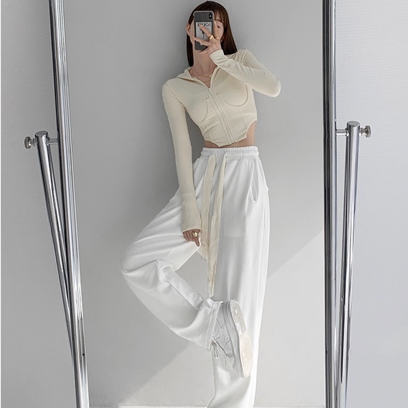 Quần dài lưng cao ống rộng thời trang năng động dành cho nữ