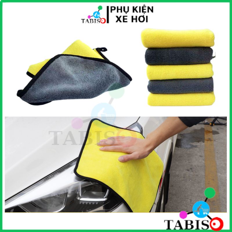 Khăn lau rửa xe Microfiber siêu thấm siêu mịn vệ sinh ô tô, xe máy chuyên dụng 2 lớp - TABISO