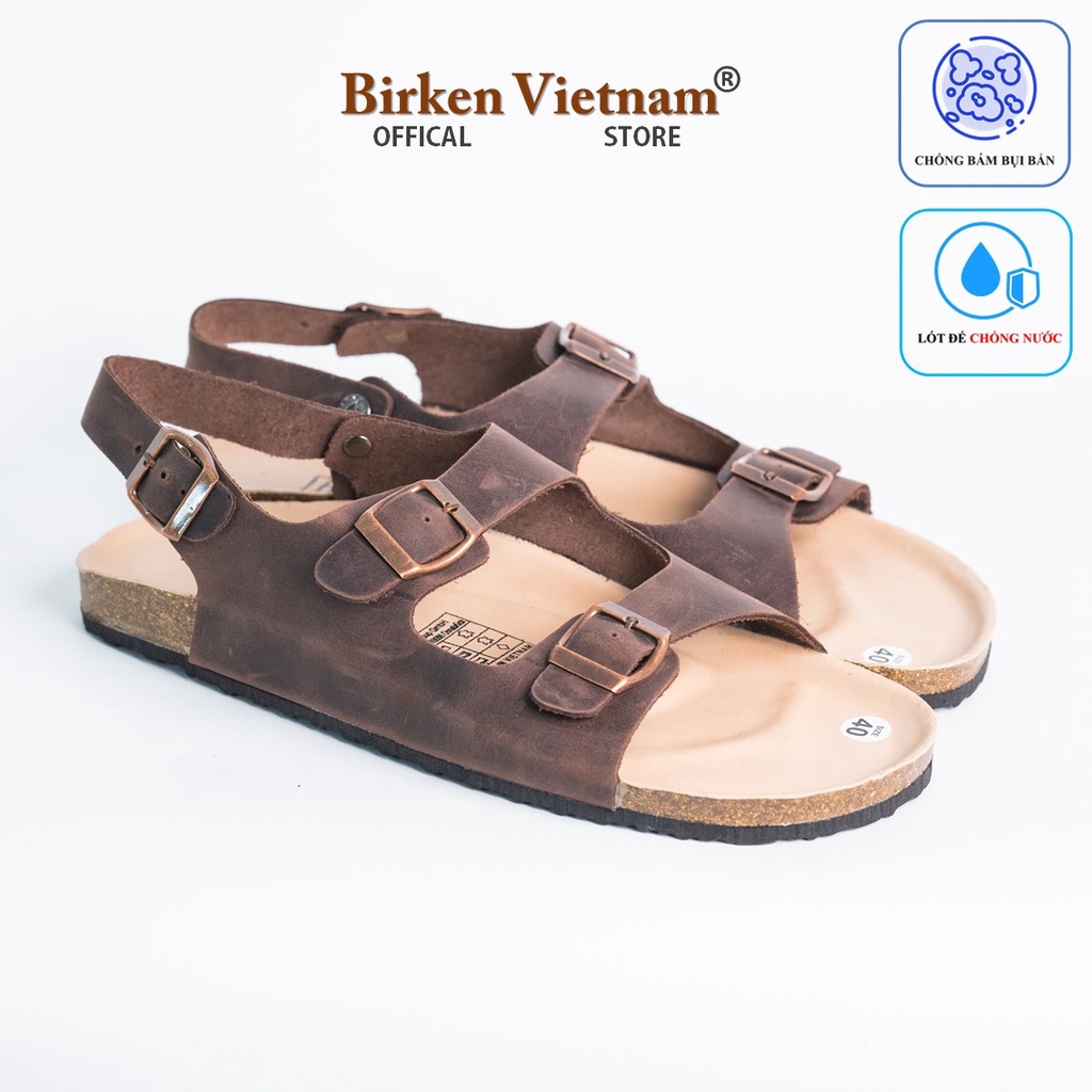 [ Lót Chống Nước ] DK02 - Sandal Birken Đế Trấu, Dép Da Bò Unisex Nam và Nữ Thiết Kế Hai Quai Ngang Bioline