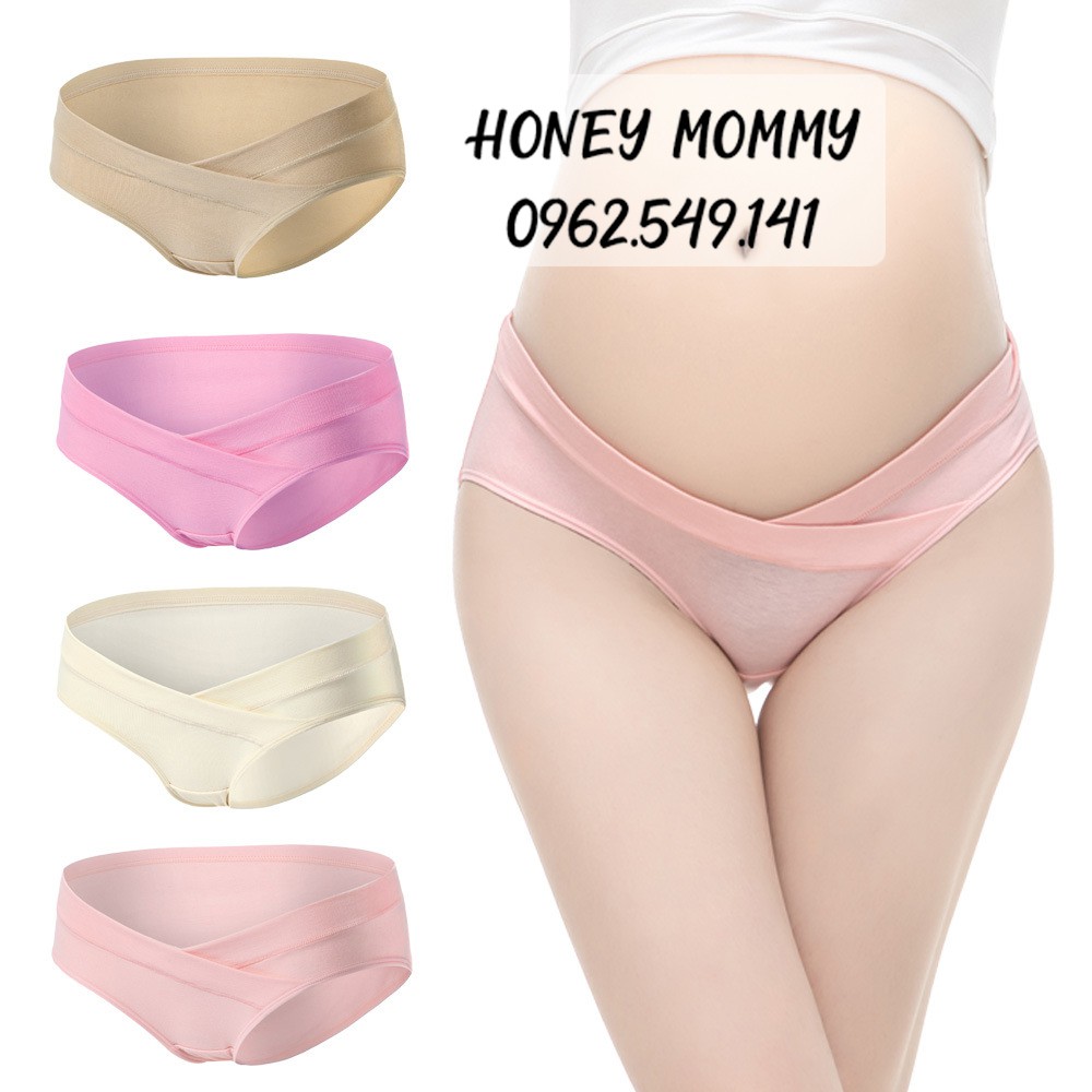 Quần Lót Bầu Cạp Chéo Cotton Co Giãn Kháng Khuẩn Spring Túi Zip Honey Mommy Đồ Lót Bầu