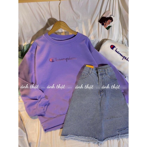 [Rẻ Vô Địch] Áo swt nỉ cổ tròn cotton tay bồng ------- ÁO NỈ THÊU CHAMPION | BigBuy360 - bigbuy360.vn