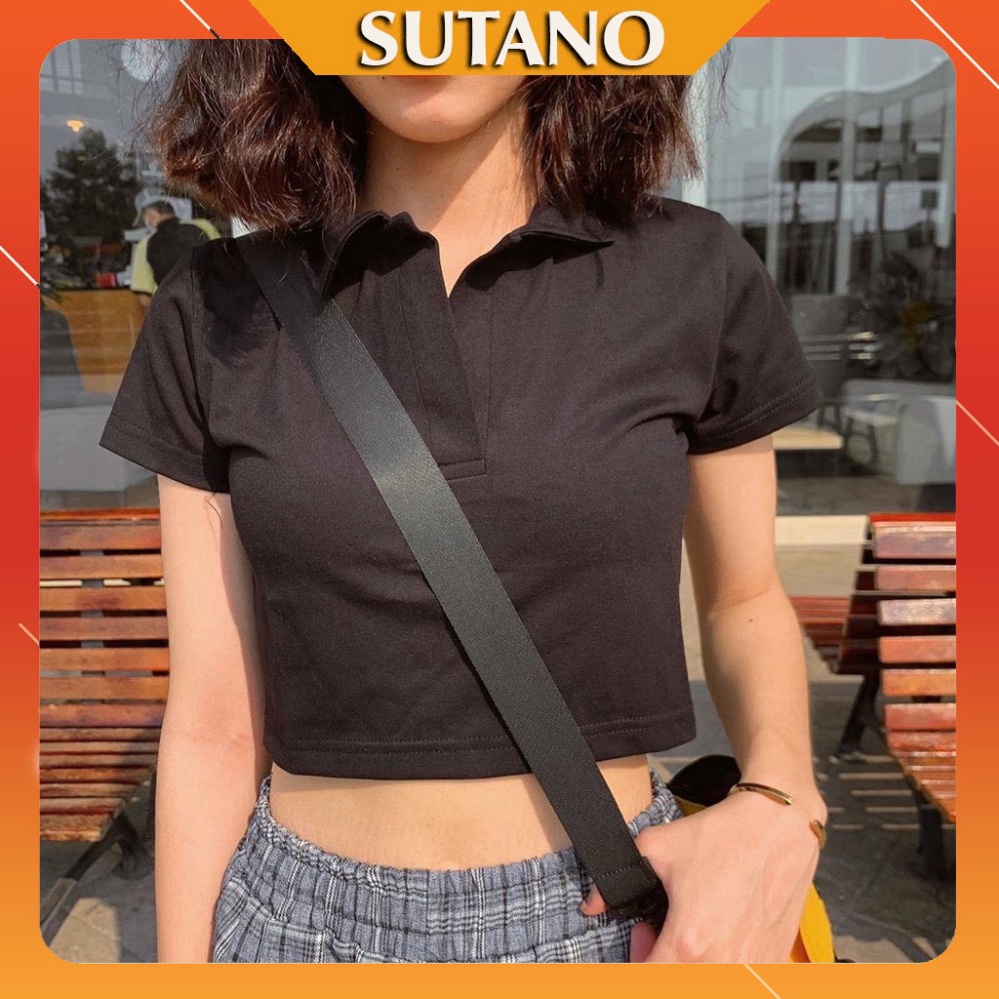 Áo polo croptop nữ chất zip co giãn kiểu dáng hàn quốc thanh lịch A396 Nội y xanh nội y xanh chất đẹp giá tốt