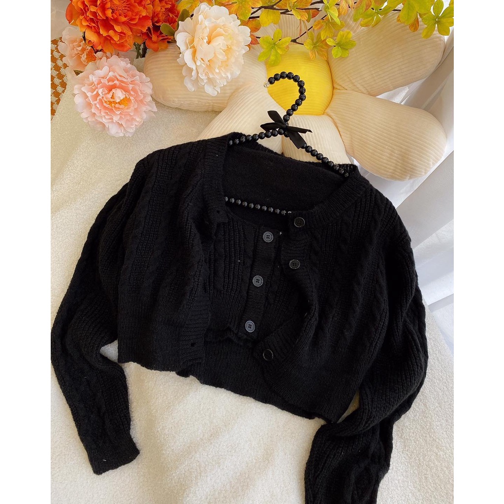 Set 2 món áo 2 dây + áo khoác len trẻ trung cá tính DA99