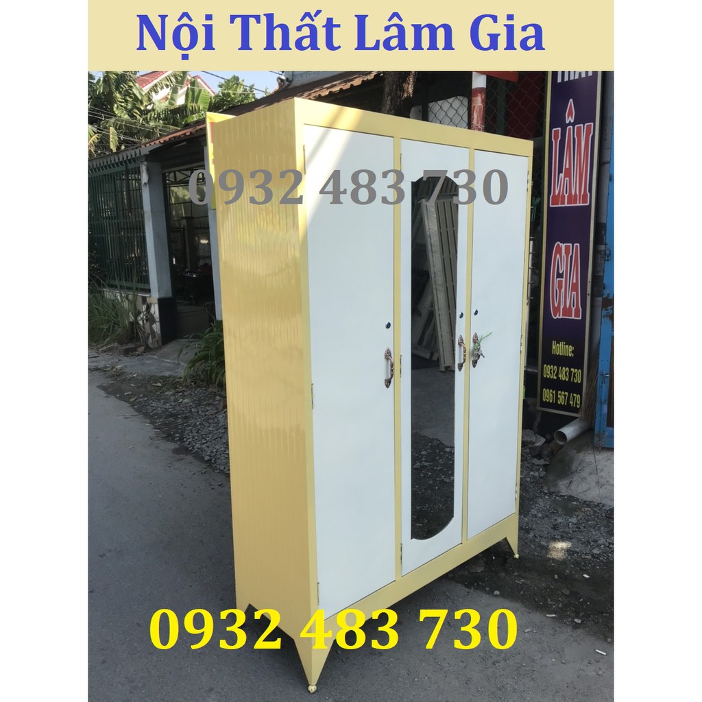 Tủ sắt quần áo 3 ngăn màu kem giá rẻ