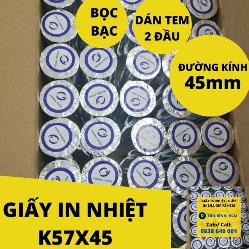 Thùng 50 Cuộn Giấy in bill, Giấy in nhiệt, Giấy in hóa đơn K57x45mm ( K58x45mm)