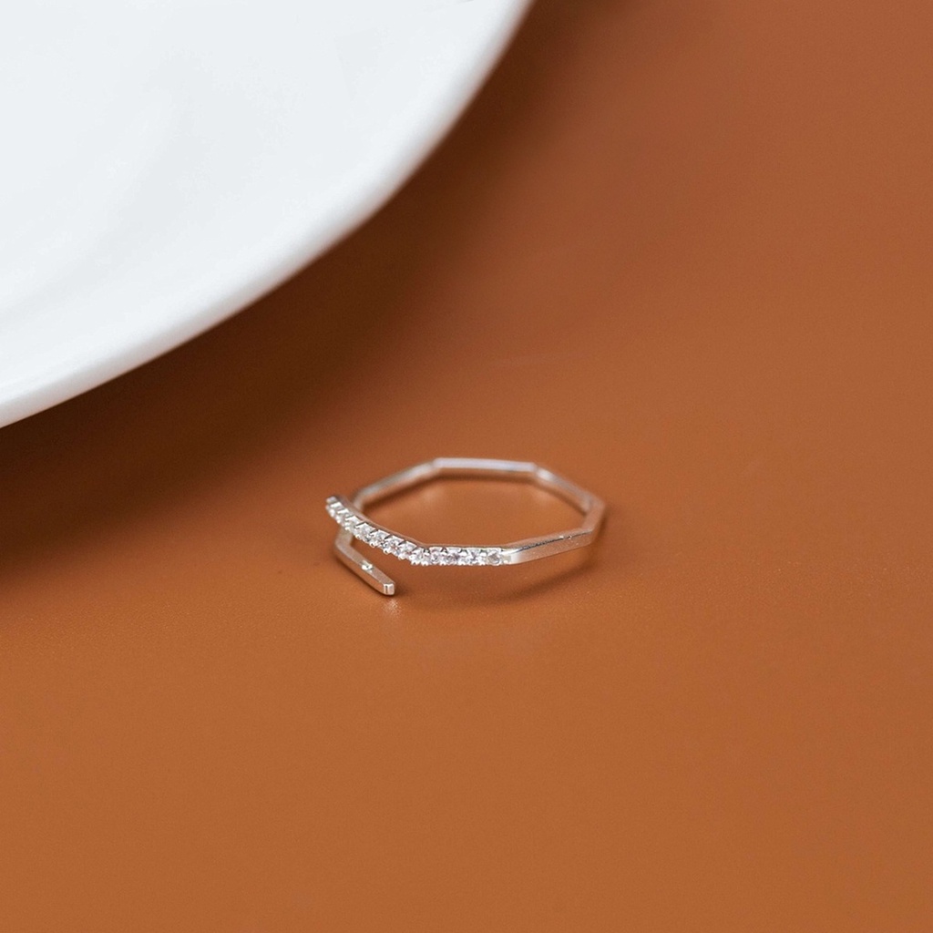 Nhẫn bạc ta nữ PANSY thiết kế cạnh đa giác hở, nhẫn nữ bạc 925 đính đá cá tính