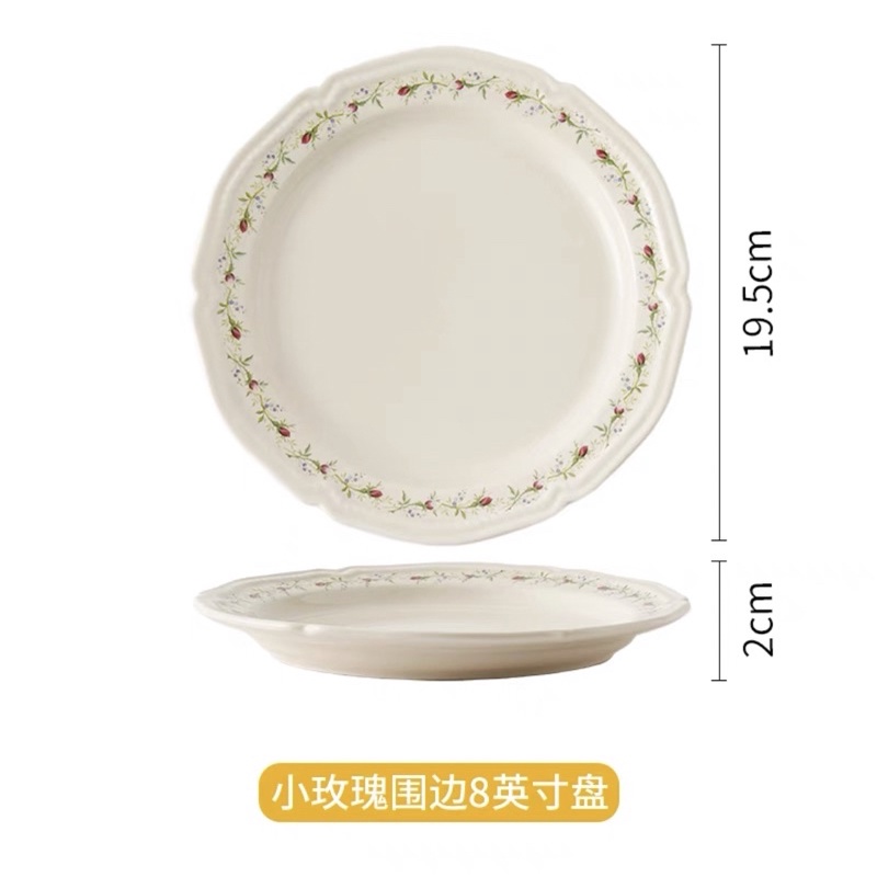 Set đĩa gốm ceramic hoạ tiết hoa hồng nhẹ nhàng