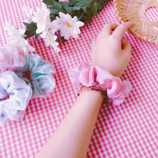 Cột tóc vải 2 lớp phối voan màu xinh - scrunchies