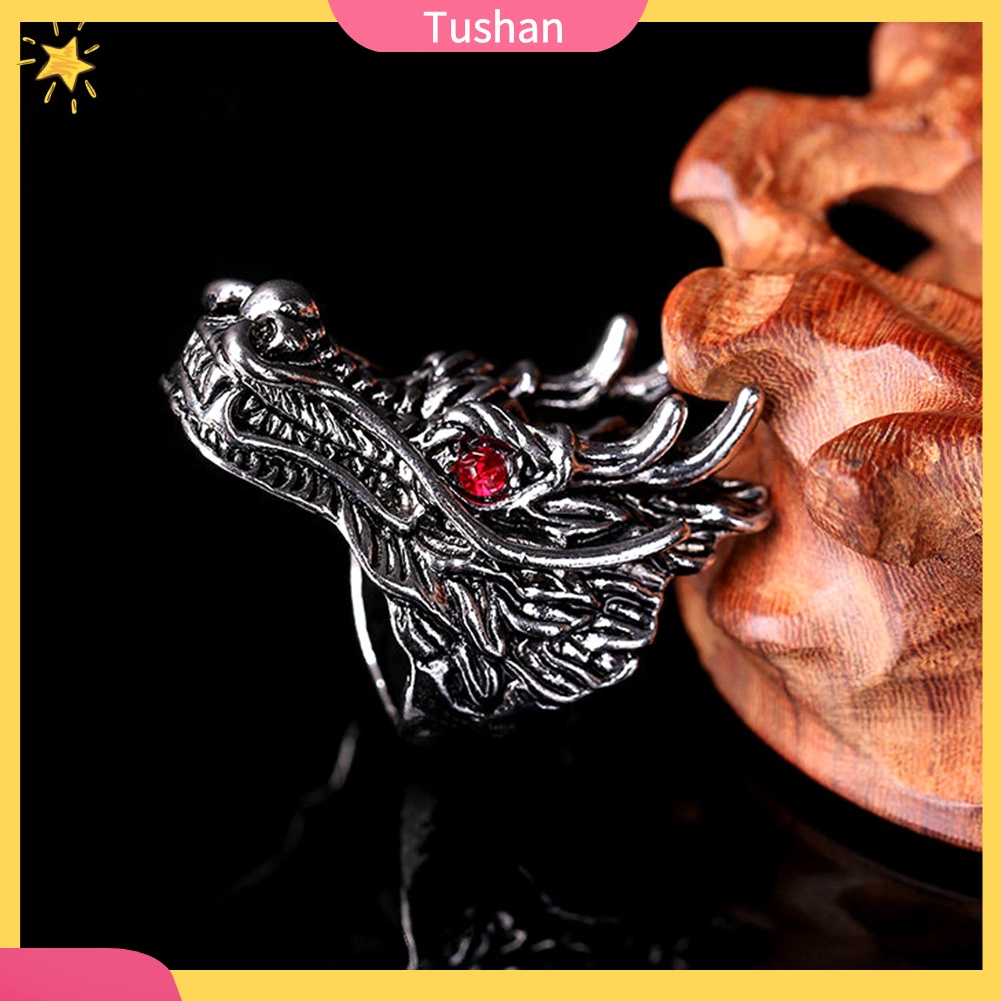 Nhẫn Kim Loại Hình Đầu Rồng Đính Đá Cho Nam
