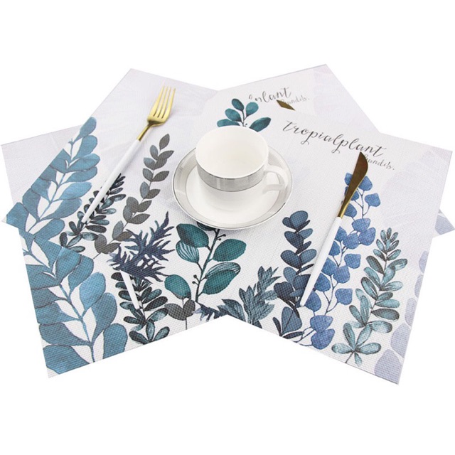 Tấm Lót Bàn Ăn Chống Thấm Nước Họa Tiết Lá Cây Xinh Xắn