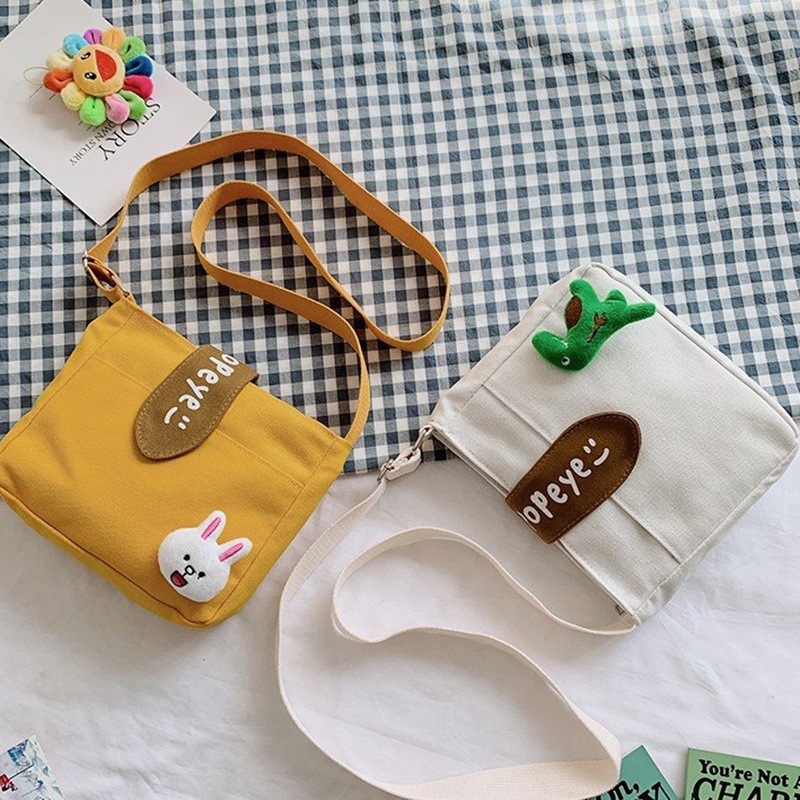 Túi Vải Đeo Vai Có Khóa Kéo Họa Tiết Hoạt Hình Jp5