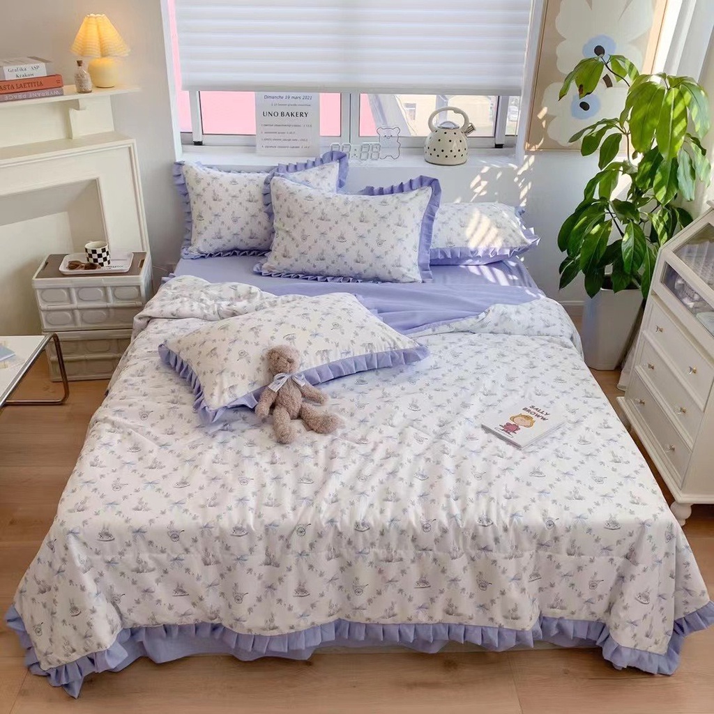 Bộ Chăn Ga Gối Đũi Bèo Ngắn - Cotton Đũi Mềm , Mịn Hoạ Tiết Hoa Lá Hàng Nhập Khẩu Full Set 4 Món | BigBuy360 - bigbuy360.vn