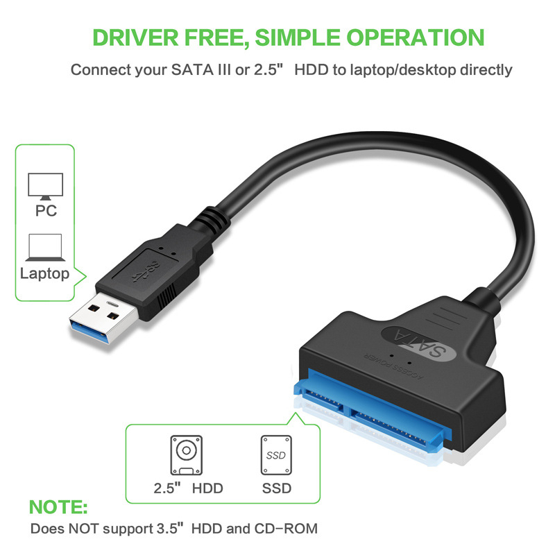 Congdi USB SATA 3 Cáp Sata sang USB 3.0 Bộ chuyển đổi lên tới 6 Gbps Hỗ trợ 2.5Inch Ổ cứng ngoài SSD HDD 22 Pin Sata III A25